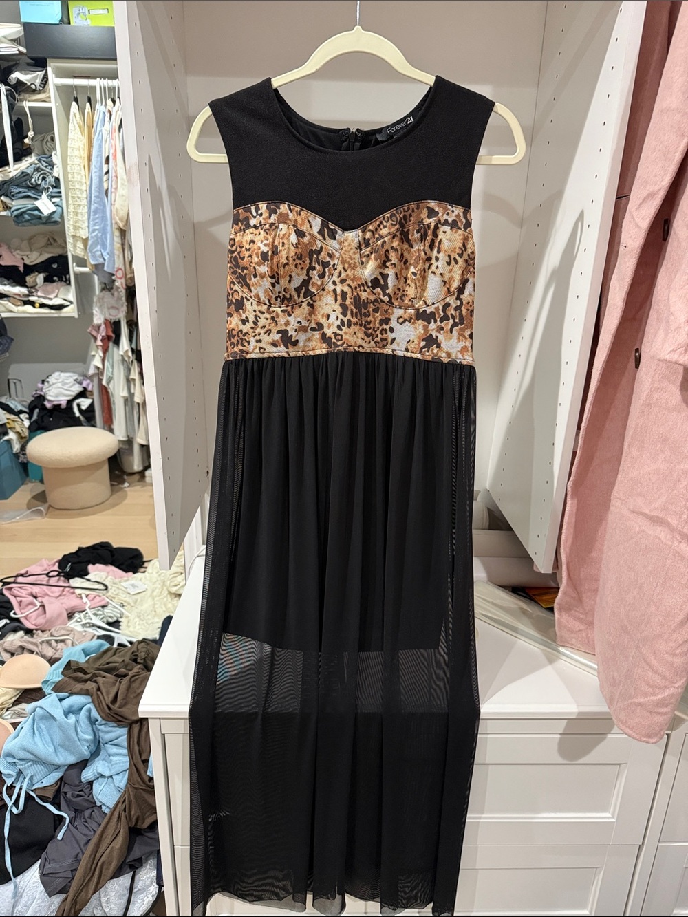 Forever 21 Black Maxi Dress with Leopard Print Bodice